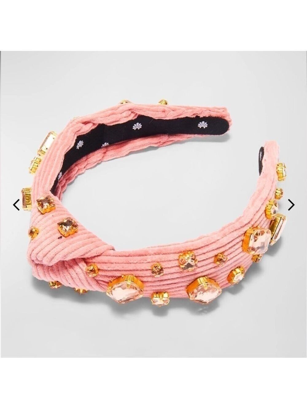 Lele Sadoughi Embellished Crystal Corduroy Slim Knotted Headband Blush